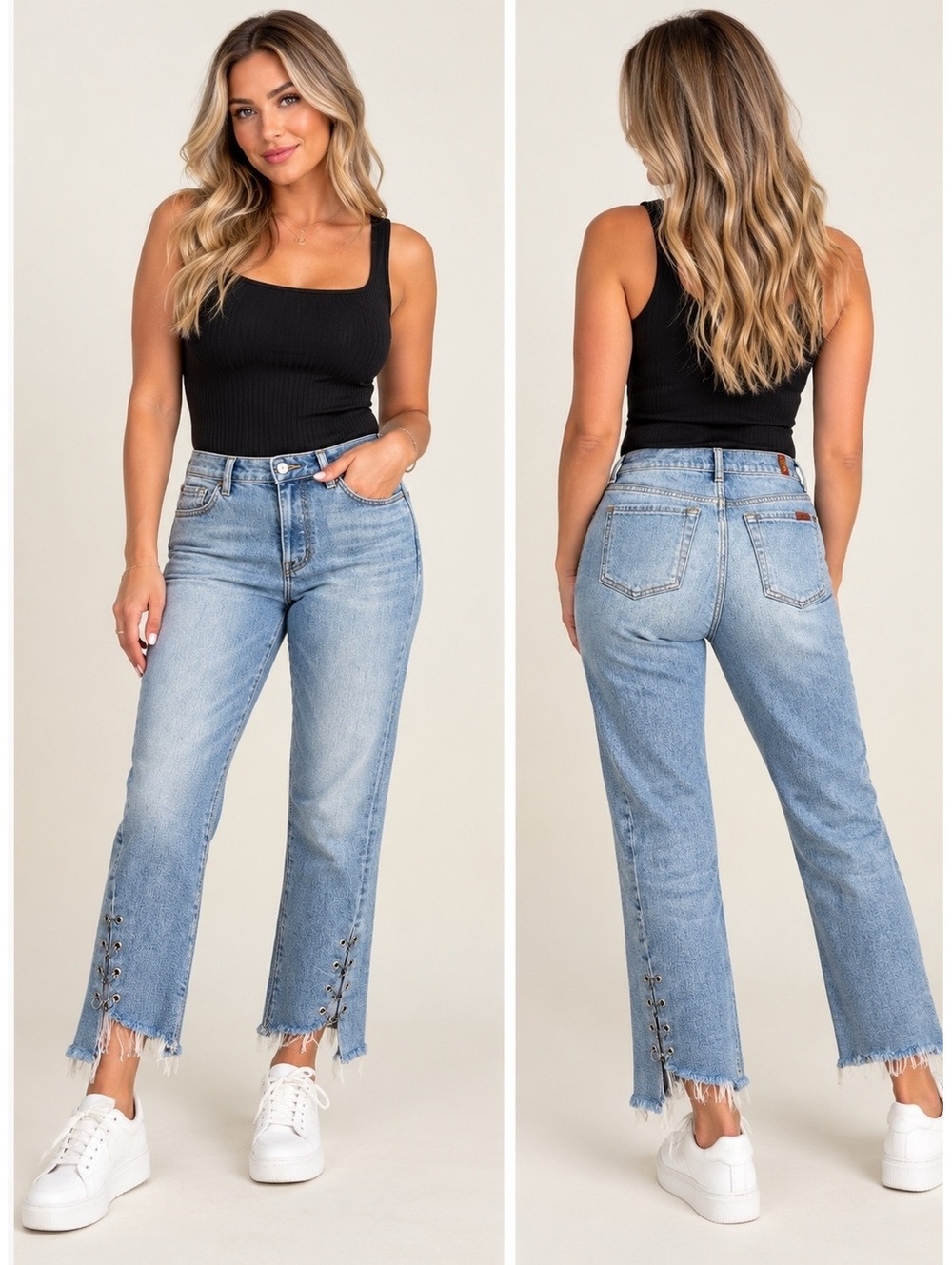 7 For All Mankind Edie Jeans 25 Light Wash Lace Up Raw Hem Cropped Y2K Grunge